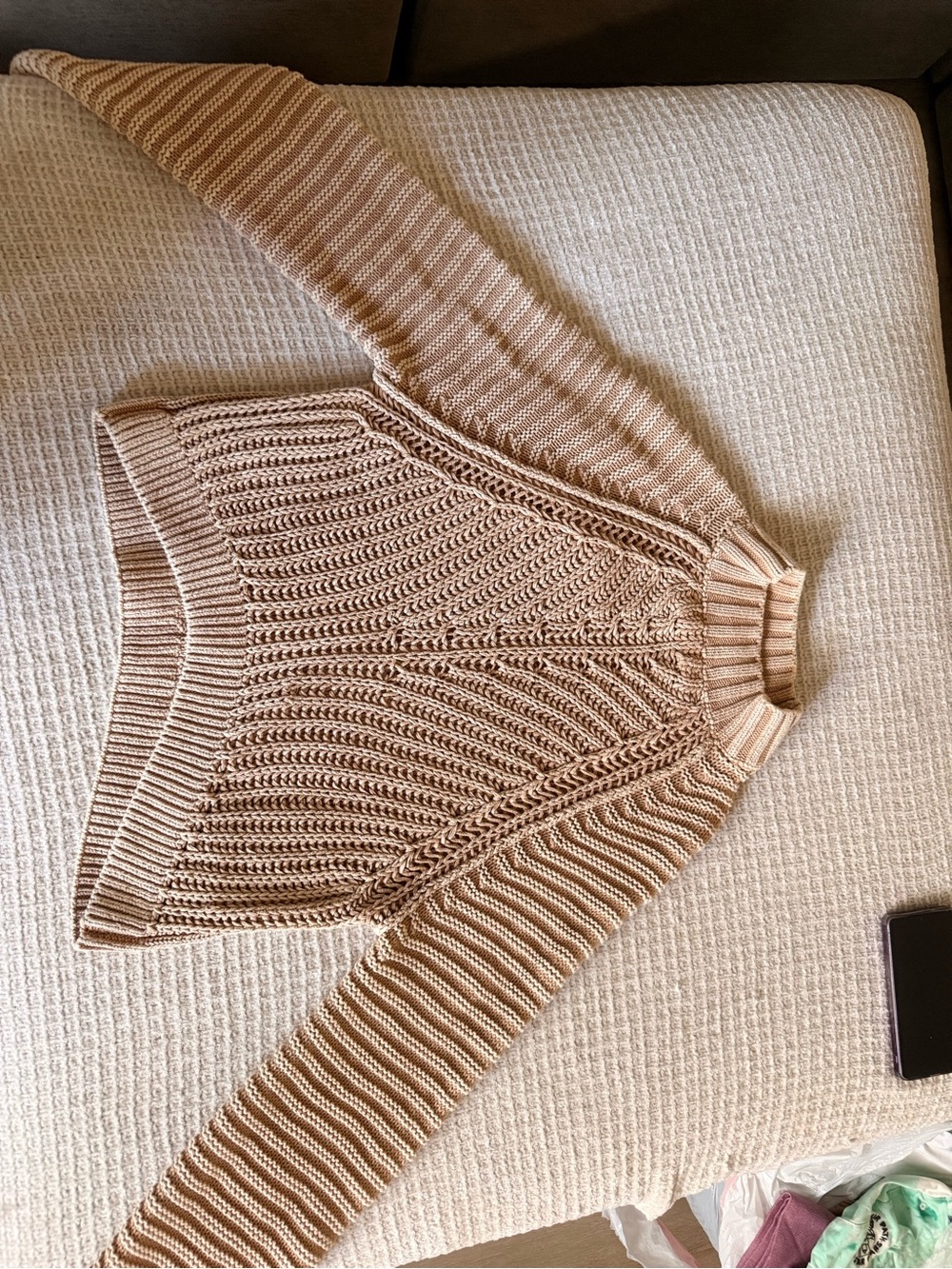 Free People Beige Turtleneck Cable Knit Sweater